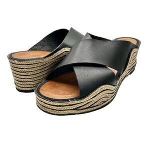 Casteller Espana | Women | Leather Cross Strap Espadrille Heeled Slides | 10.5